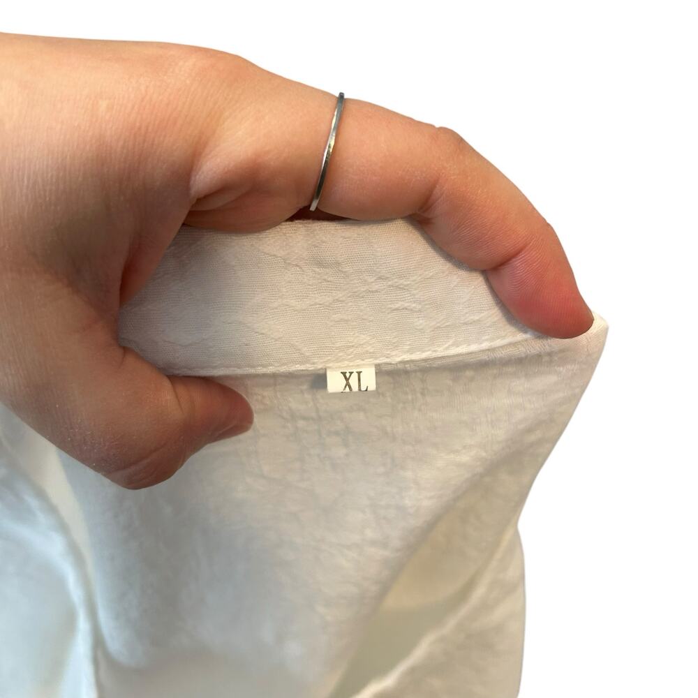 White Textured Henley Cotton Linen Boxy Oversized Top Cottagecore XL - Picture 12 of 14